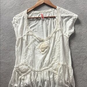 Free People Cream Lace Detail Blouse